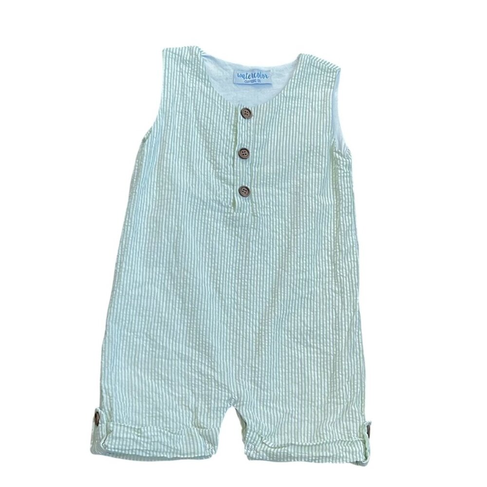 Watercolor Green Seersucker Romper sz 3